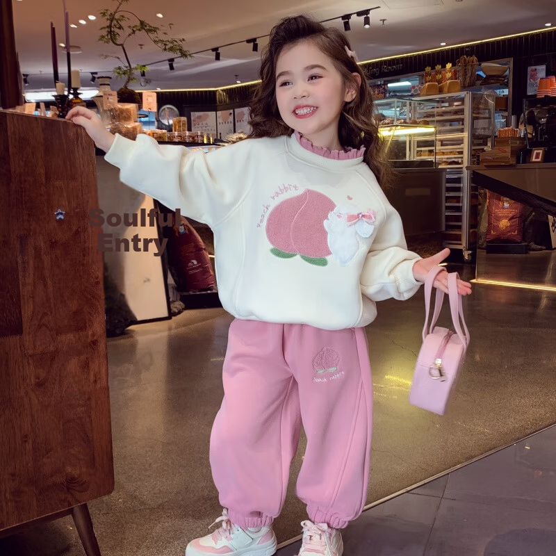 Mimi Halo Girls' Fleece Lined Tracksuit Winter 2025 New Kids Hoodie and Sweatpants Set Girls' Sportswear 19